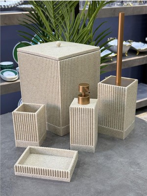 UltraMint Şık ve Konforlu 5'li Banyo Seti, Krem Renk, Kaliteli Poliüretan Materyal