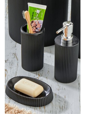 UltraMint Şık 3 Parça Yuvarlak Lavabo Seti, Sıvı ve Katı Sabunluk, Diş Fırçası