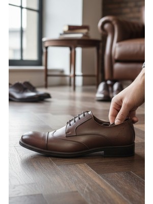 Enoch Hakiki Deri Kahverengi Brogue Detaylı Bağcıklı Klasik Erkek Ayakkabı
