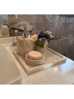 UltraMint Mermer Desenli Kare Banyo Seti, 4 Parça, Yapıştırma Gerektirmez