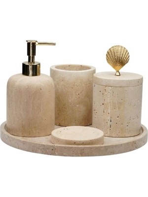 UltraMint Şık ve Detaylı Mermer Banyo Seti 5 Parça Aksesuar Takımı