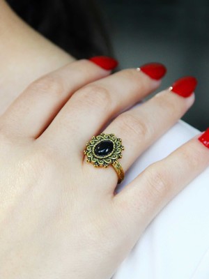 Esha Doğal Taş Oniks Doğal Taşlı Antik Ayarlanabilir Antik Kadın Yüzük EUY91O