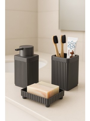 UltraMint Şık Açık Gri Banyo Seti, 3 Parça, Modern Aksesuar Takımı