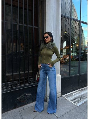 Madame Melek Yeni Sezon Tasarım Baggy Jean Kadın Yüksek Bel Bol Paça Rahat Kalıp Kot Pantolon