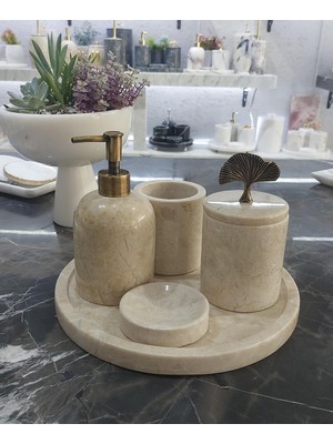 UltraMint Gold Detaylı Mermer Banyo Seti, Şık ve Modern Tasarım, Dayanıklı Malzeme