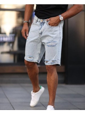 Başak Collection Erkek Açık Mavi Detaylı Kot Şort