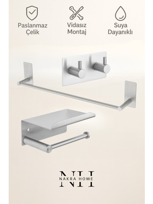 UltraMint 3'lü Paslanmaz Çelik Havlu ve Tuvalet Kağıtıği Seti, Neme Dayanıklı