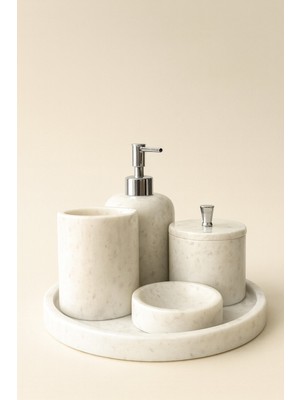 UltraMint Doğal Mermer Banyo Seti: Sıvı Sabunluk, Diş Fırçalık ve Katı Sabunluk
