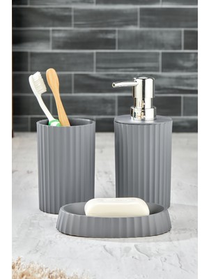 UltraMint 3 Parça Yuvarlak Banyo Seti, Sıvı ve Katı Sabunluk, Diş Fırçası Tutucu