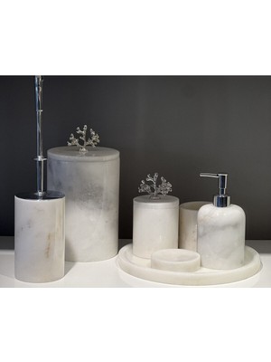 UltraMint 7'li Doğal Mermer Banyo Seti, Beyaz Gümüş Tasarım