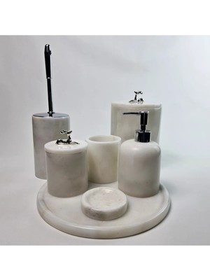 UltraMint Beyaz Mermer Banyo Seti, Şık ve Modern Tasarım, 7 Parça