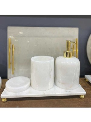 UltraMint Beyaz Mermer Banyo Seti, Şık ve Modern 4'lü Tasarım