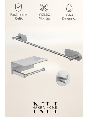 UltraMint 3'lü Paslanmaz Çelik Havlu ve Tuvalet Kağıtlığı Seti