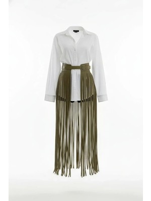 MTM My The Mall Giyim Haki Etek Tokalı Maksi Boy Ip Detaylı Etek - BRF1003