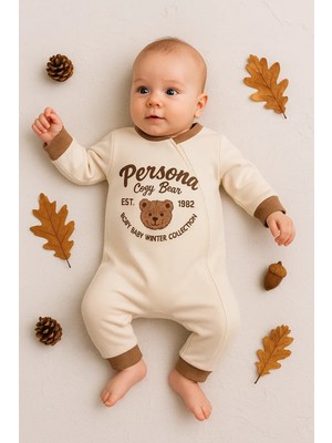Hazego Persona Bear Nakışlı % 100 Pamuk Erkek Bebek Tulum