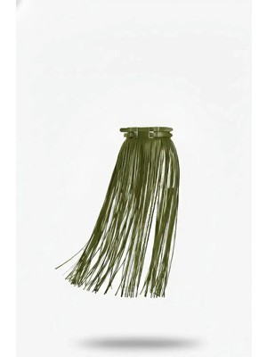 MTM My The Mall Giyim Haki Etek Uzun Püsküllü Suni Deri Etek - BRF1090