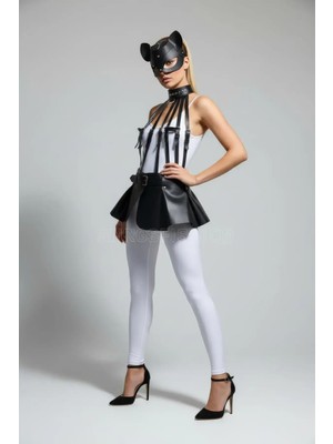 MTM My The Mall Giyim Siyah Etek Suni Deri Etek Peplum Kemer Detaylı Etek - BRF1313