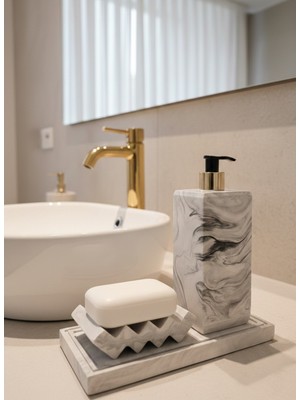 UltraMint Mermer Desenli Banyo Seti, Sıvı Sabunluk ve Tuvalet Dekoratif Aksesuar