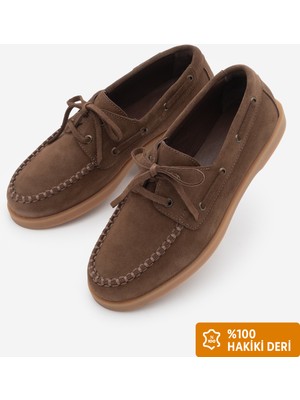 Marjin Kadın Hakiki Deri Bağcıklı Ip Detaylı Loafer Günlük Ayakkabı Mistor Kahve Süet