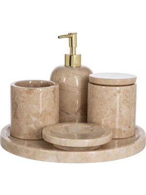 UltraMint Şık Mermer Banyo Seti 5'li, Modern ve Zarif Tasarım, Kaliteli Malzeme