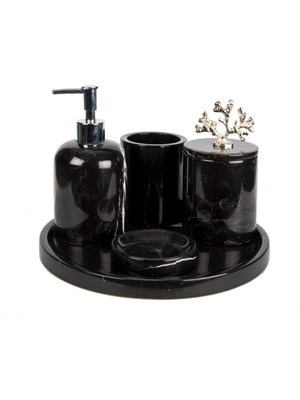 UltraMint Şık Siyah Mermer Banyo Seti 5'li, Modern ve Zarif Tasarım, Kaliteli Malzeme