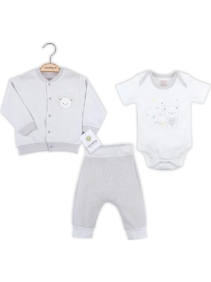 Hazego Çizgili Bear Hırkalı % 100 Pamuk Erkek Bebek Takım