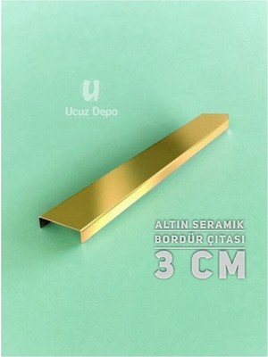 UltraMint Paslanmaz Bordür Seramik Çıtası Gold Altın Ayna 3cm (2'li) Set