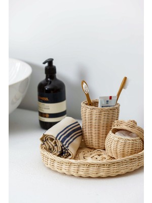 UltraMint Rattan Bambu 3'lü Banyo Seti, Yuvarlak Düzenleyici ve Sepet Tepsi