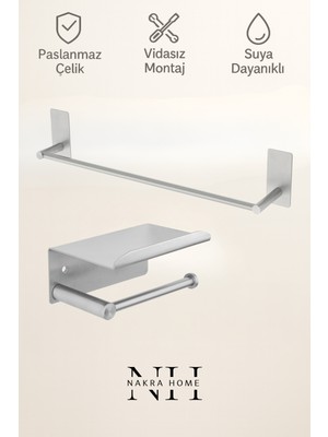 UltraMint Paslanmaz Çelik 2'li Havlu ve Tuvalet Kağıtlığı Seti