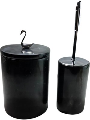 UltraMint Şık Siyah Mermer Çöp Kovası ve Fırça Seti, Ev ve Ofis Dekoru