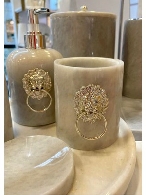 UltraMint Şık 11 Parça Gri Mermer Desenli Aslan Figürlü Banyo Takımı