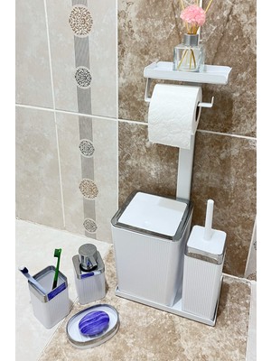 UltraMint 6 Parça Banyo Seti: Çöp Kovası, Wc Fırçası, Tuvalet Kağıtlık, Diş Fırçalık, Sıvı Sabunluk, Sabunluk