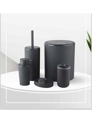 UltraMint Şık 5 Parça Çizgili Banyo Seti, Antrasit Renkli ve Modern Tasarım