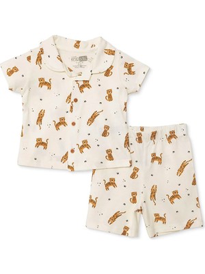 Hellobaby Hellobaby, Erkek, Kısa Kol Pijama Takımı, Hayvan Baskılı, Düğmeli, Gömlek Yaka, Kısa Paça, Kısa Kol
