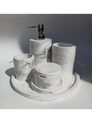 UltraMint Şık Mermer Görünümlü Banyo Seti, Modern ve Zarif Tasarım