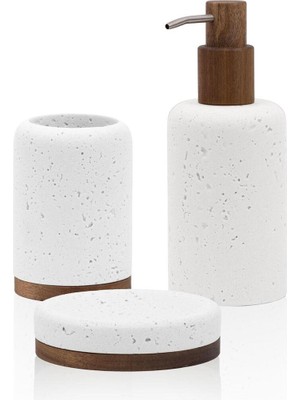 UltraMint Şık Beyaz Travertine 3 Parça Banyo Seti, Modern ve Elegant Tasarım
