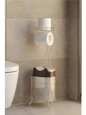 UltraMint Pratik Yutan Kapak Çöp Kovası ve Tuvalet Kağıtlık, Şık Krom ve Gri Tasarım