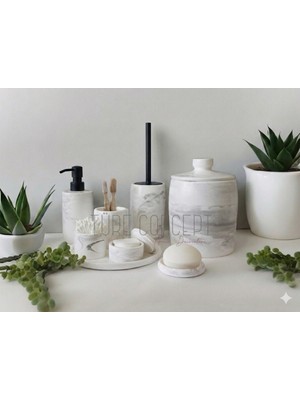 UltraMint Siyah Mermer Görünümlü Banyo Seti, Pompa ve Fırça ile Şıklık Sağlar