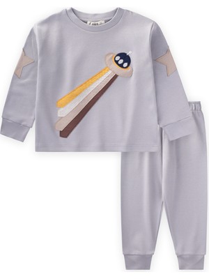 Cigit Uzay Aracı Aplikeli Pijama Takım 2-8 Yaş Gri