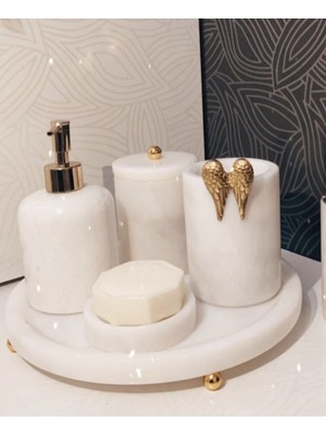 UltraMint Mermer Gold Altın Melek Kanadı Dekoratif 5'li Banyo Seti