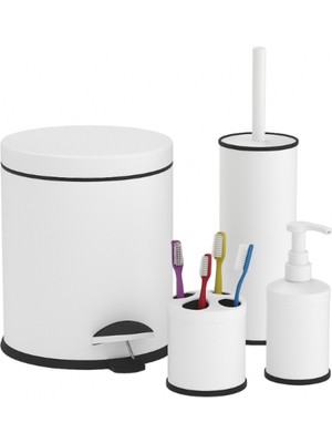 UltraMint Beyaz 4'lü Banyo Seti: Çöp Kovası, Wc Fırçası, Sabunluk, Diş Fırçalık