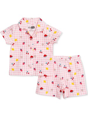 Hellobaby Hellobaby, Kız, Kısa Kol Pijama Takımı, Meyve Baskılı, Düğmeli, Gömlek Yaka, Kısa Paça, Kısa Kol