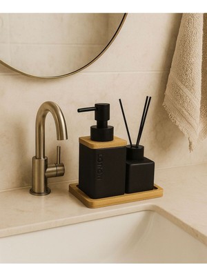 UltraMint Ahşap Tepsili Sabunluk ve Kokuluk, Şık Banyo Düzenleyici Seti