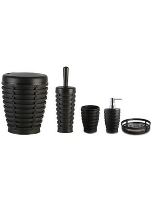 UltraMint Primanova Palm 5 Parça Yuvarlak Banyo Çöp Kovası Seti Kahverengi