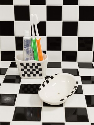 UltraMint El Yapımı Seramik Banyo Seti, Katı Sabunluk, Diş Fırçalık ve Süngerlik