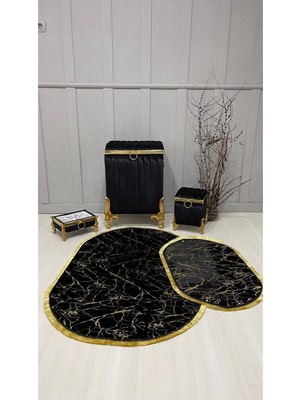 UltraMint Kadife Çamaşır Sepeti ve Banyo Paspas Takımı, Komple Set, Şık ve Fonksiyonel