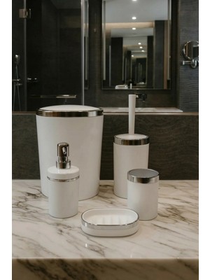 UltraMint Şık 5'li Banyo Seti: Akryl, Çöpkovası, Wc Fırçalık ve Sabunluklar