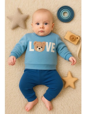 Hazego Bear Love Nakışlı % 100 Pamuklu 2'li Erkek Takım