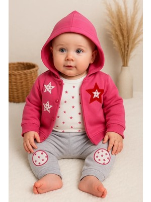Hazego Yıldız Nakışlı Kapişonlu Kız Bebek Takımı
