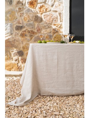 Barine Keten Masa Örtüsü Siyah Çizgili